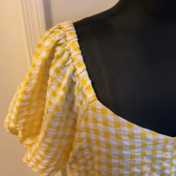 ❤️ Old Navy Yellow Fit & Flare Puff-Sleeve Seersucker All-Day Mini Dress Size L - Picture 9 of 12